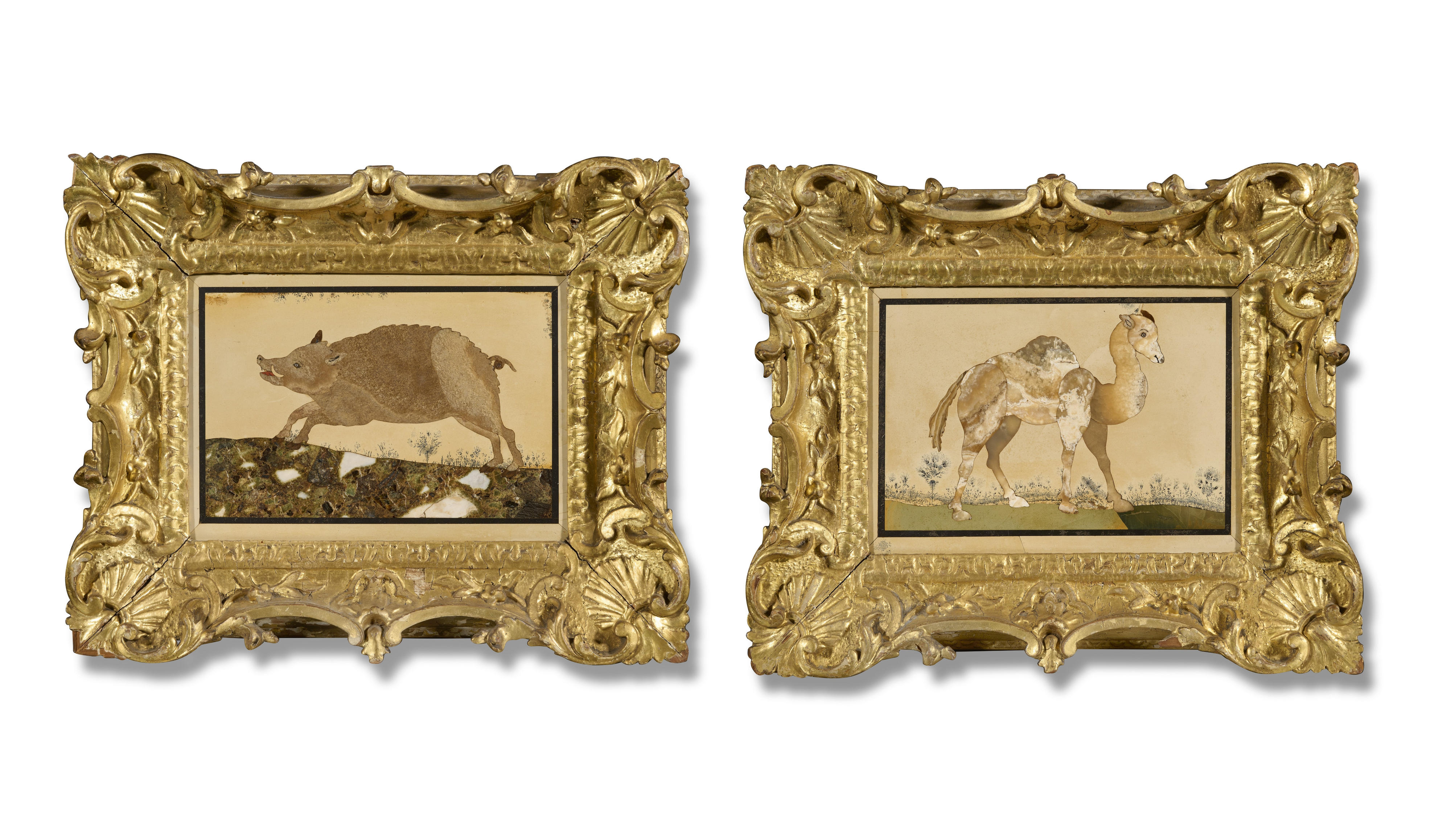 Dromedary and Boar: a pair of pietre dure panels